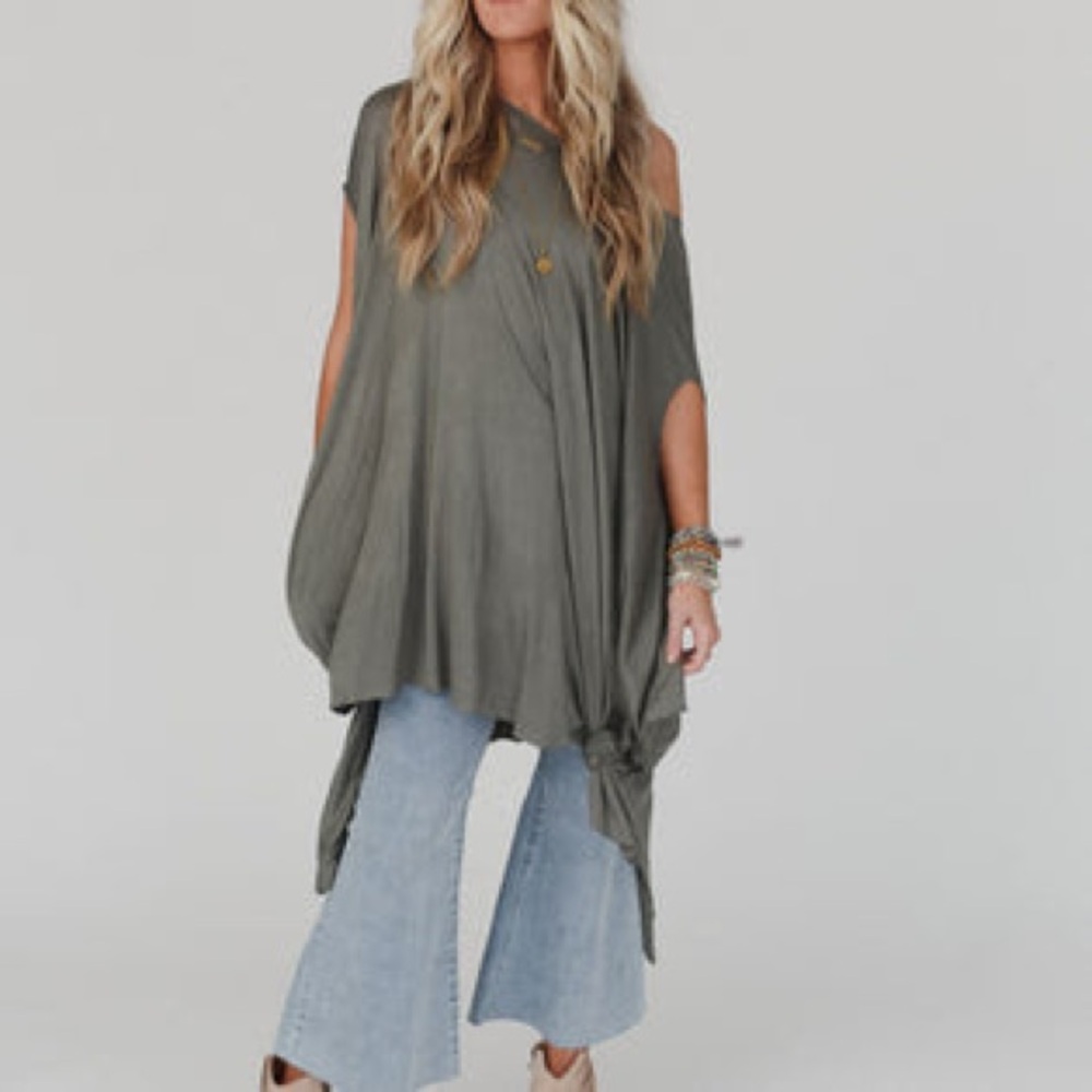 Three Bird Nest Light Olive Off-Shoulder Drape Wren Tunic Top